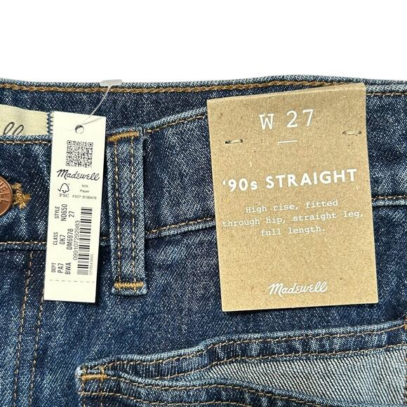 Madewell '90s Straight High Rise Jeans NWT Women's Sz 27 Boylan Wash Full Length - Picture 3 of 7